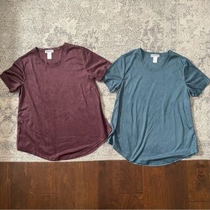 Set of two Faux suede wine maroon burgundy purple teal peacock blue green shirts